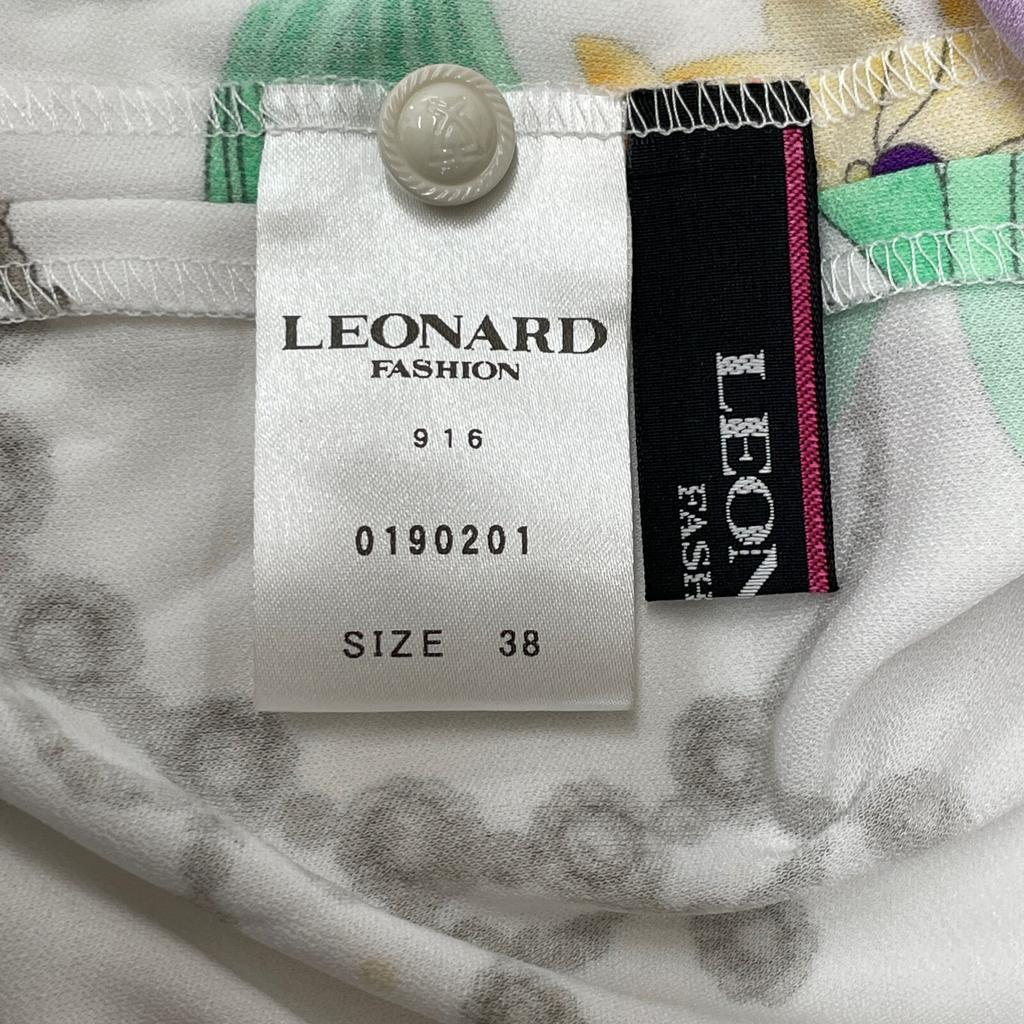 LEONARD 0190201 White Cancan material floral high neck dress dress 38 White Pink PurpleUsed