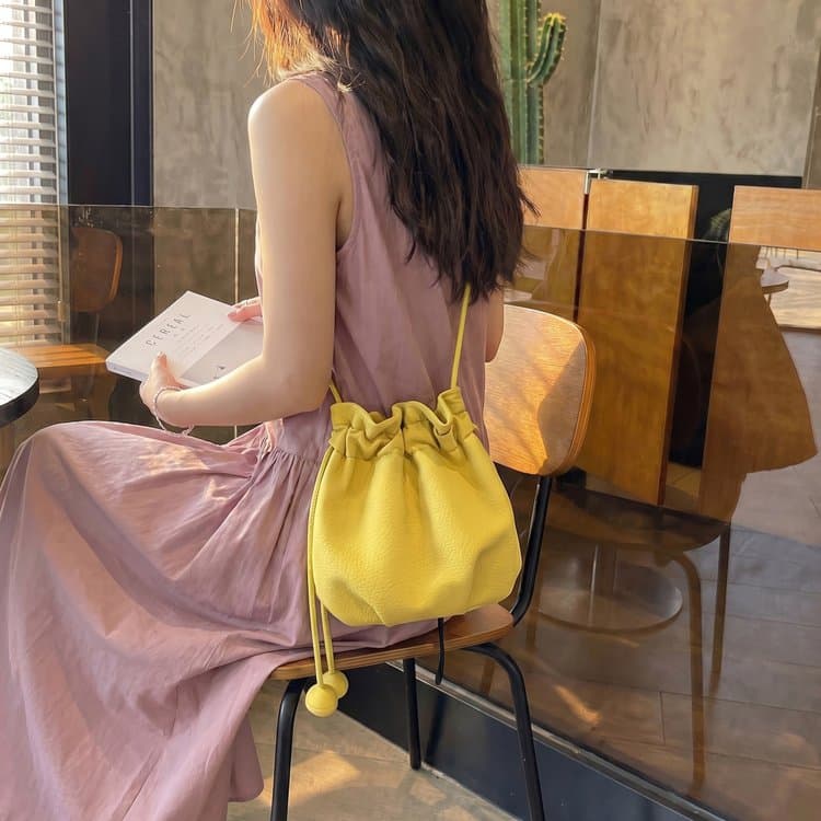 Lychee Pattern Drawstring Bucket Bag Women's Crossbody Shoulder Bag