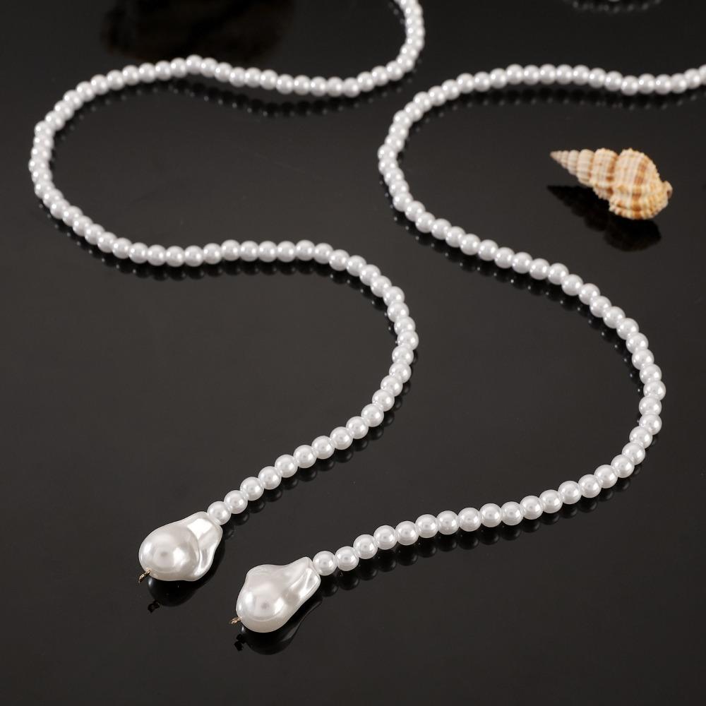 Retro Long Imitation Pearl Y‑Shape Necklace Baroque Pearl Pendant Multi‑Layer Wrap Sweater Chain for Women Dress Jewelry Gifts