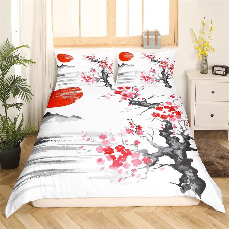 Povlečení s třešňovým květem Květina Větev Povlak na přikrývku Japonský styl Botanická krajina Malby Povlak na přikrývku Dekor do ložnice