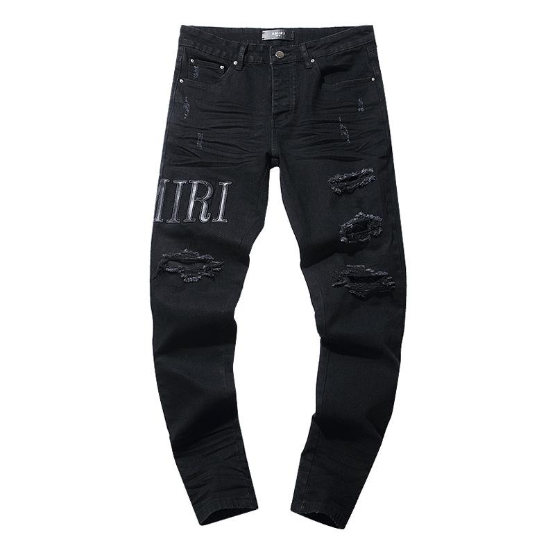 Moda Americana High Street Buco & Patch Trendy Retro Pantaloni Denim Dritti ami