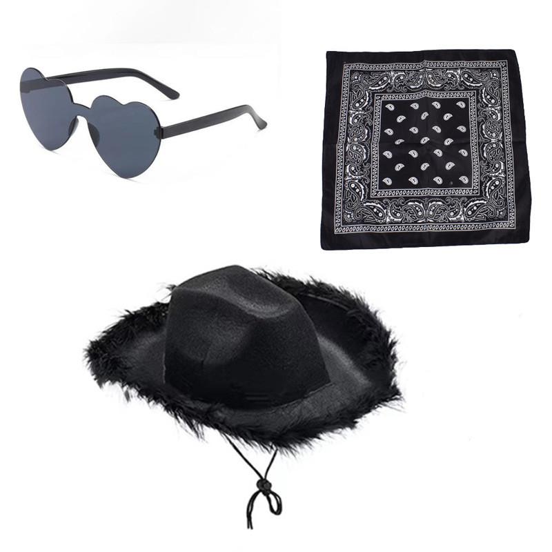 Denim Hat Set With Pink Frayed Crown And Glitter Sequins For Party Costumes