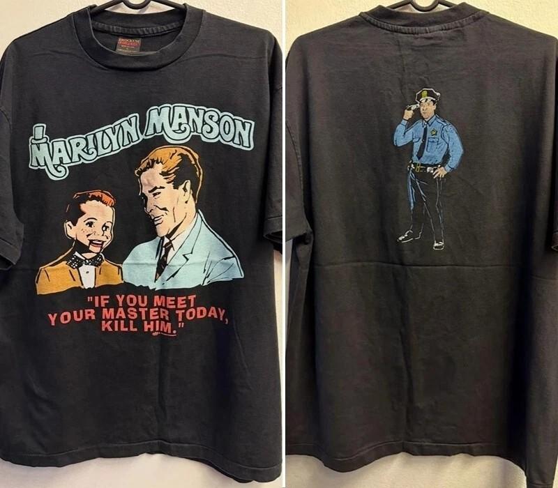 Ремейк группы Marilyn Manson 90-е 2 стороны Редкий дизайн Черная футболка S-5XL Унисекс футболка S
