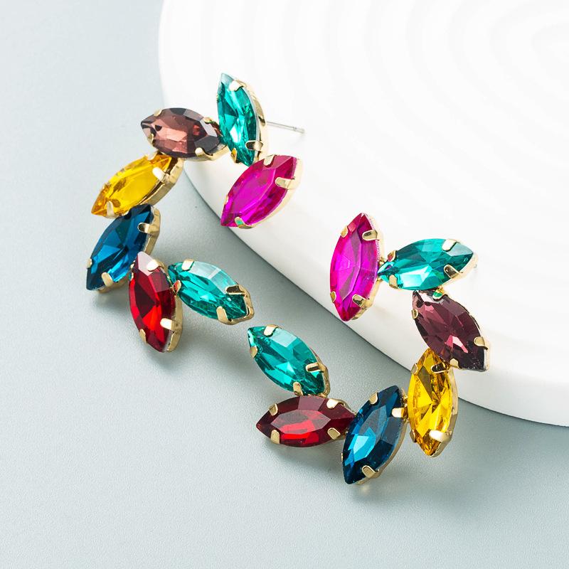 Women Simple Drop Earrings Titanium Steel Alloy Pendant Earrings Colorfull Crystal Leaf Geometric Ear Ornaments