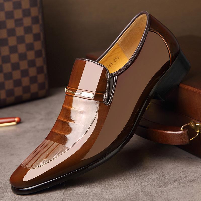 Cowhide Men's Pointed Leather Shoes for Formal Wear British Leather Shoes for Business Korean Men's Shoes