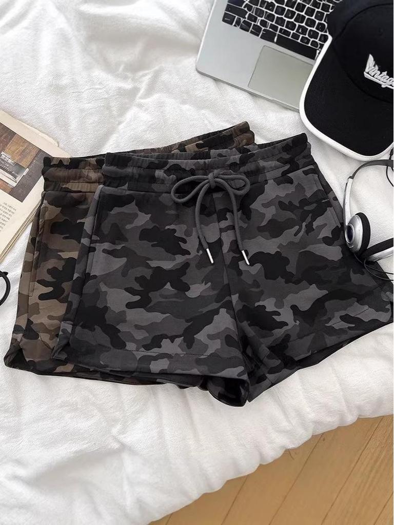 Pantaloncini Corti Caldi da Donna American Spicy Girl Camouflage Coulisse Vita Elastica Gamba Larga Linea A