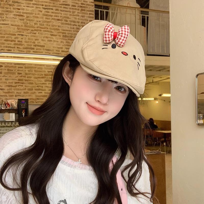 Spring and summer thin cute bow cat forward hat female Korean version versatile reverse wear forward hat show face small hat