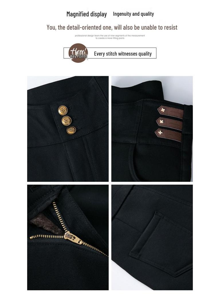 Women's Black High-Waisted Micro-Flare Jeans - 2024 Autumn Fashion, Versatile Stretch Slimming for Middle-Aged Moms.