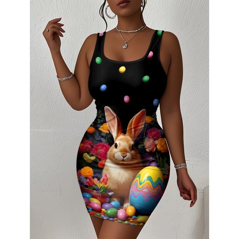 Womens Sleeveless Bodycon Midi Dress With 3D Print Breathable Lightweight Casual Office Wear