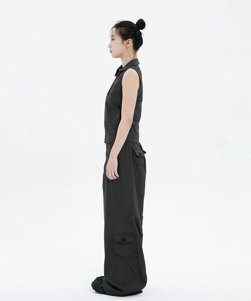 Hanahi Side Shirring Pocket Wide Pants Gray