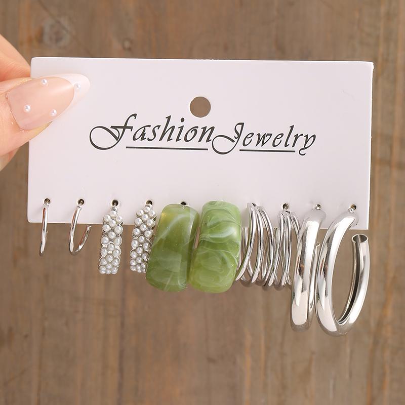 Silver Color Butterfly Earrings Set For Women Girls Vintage Pearl Circle Geometric Twist Hoop Earrings Trendy Jewelry Gifts