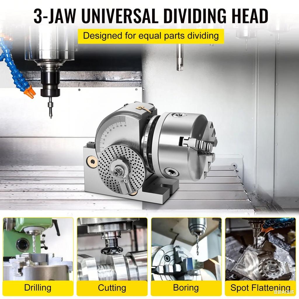 Dividing Head Precision Universal BS-4in/5in/6in 3-Jaw Indexing Head Tailstock & Chuck for Drilling Milling Grinding