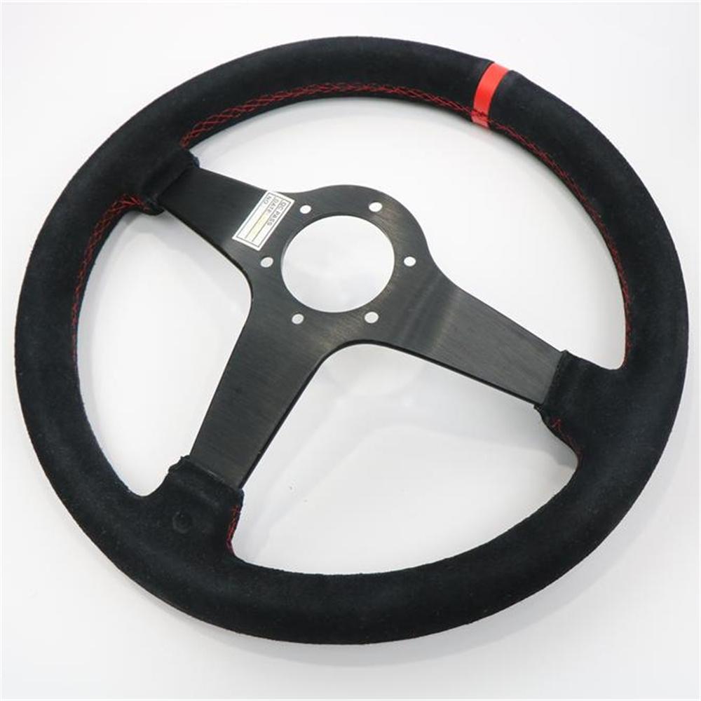 14 inch 350MM Suede Shallow Concave Steering Wheel with Red Stitching,Universal Racing Sports Steering Wheel