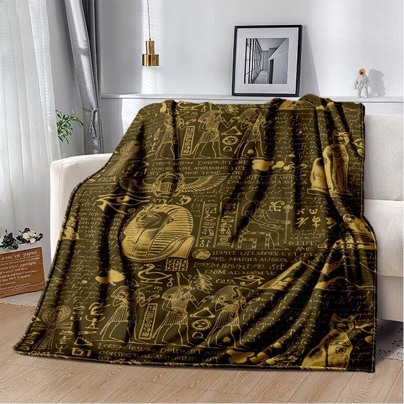 Ancient Egyptian Symbols Digital-printed Polyester Bedroom Velvet Flannel Cover Blanket Fleece Soft Sofa Cover Blankets for Beds