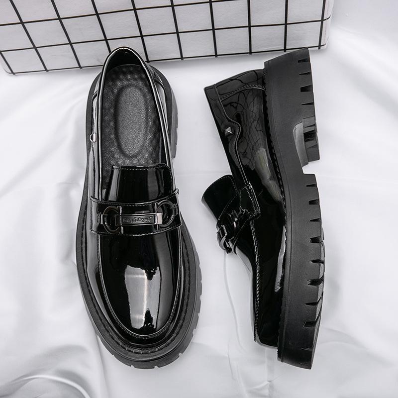 Leather Shoes Brock British Style Suit Thick Sole Heightening Black Casual Business Dress Wedding Groom Shoes