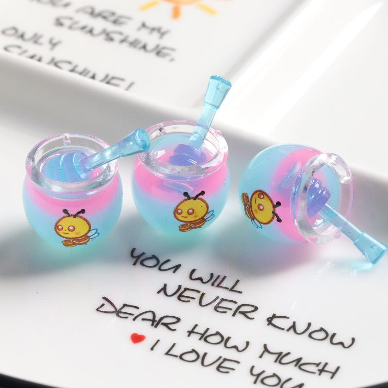 Breloc Borcan de Miere cu Gradient Luminos: Accesorii Pandantiv Copilărești cu Design Cupă 3D pentru Lanțuri de Telefon DIY