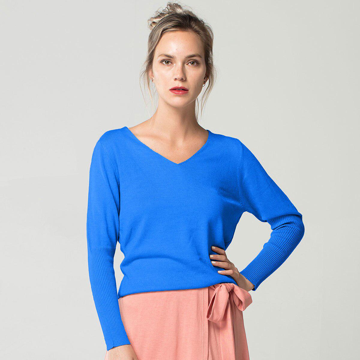 

Весна Осень V-образный вырез кашемировый свободный модный большой размер однотонный женский шерстяной свитер-летучая мышь S небесно-голубой