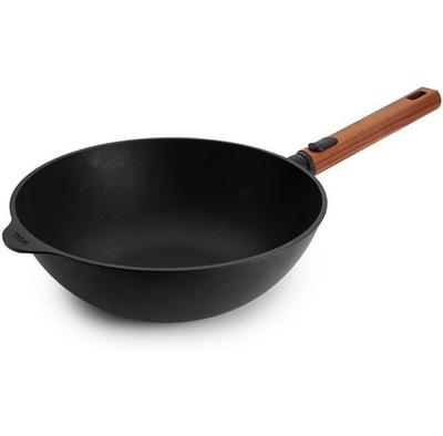 Wok Pan Woll Eco Logic QXR Cast Iron 30 Cm with Removable Wooden Handle (11030WLCI-Q)