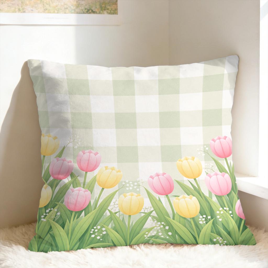 Tulip Spring Pillow Cover Cute Funny Pillow Case For Living Room Sofa Print Cushion Cover Gift Idea