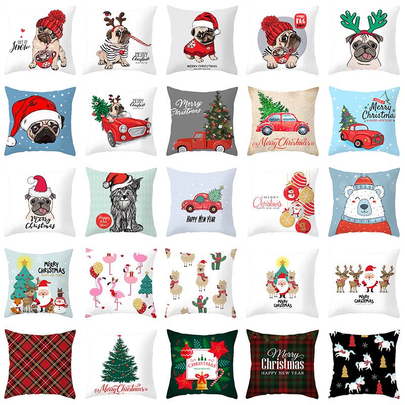 Cartoon Christmas Dog Car Pattern Pillow Case Festive Home Decoration Office Car Cushion Pillow Case
