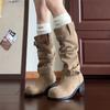 Pleated Pile Boots For Women, Thick Soled Boots With Thick Heels,  Western Cowboy Shoes, Versatile Height
