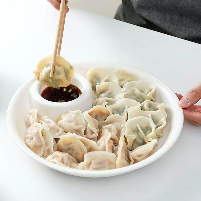Double Layered Dumpling Plate With Vinegar Dish Multifunctional Dumpling Fruit French Fries Tray Can Drain Water