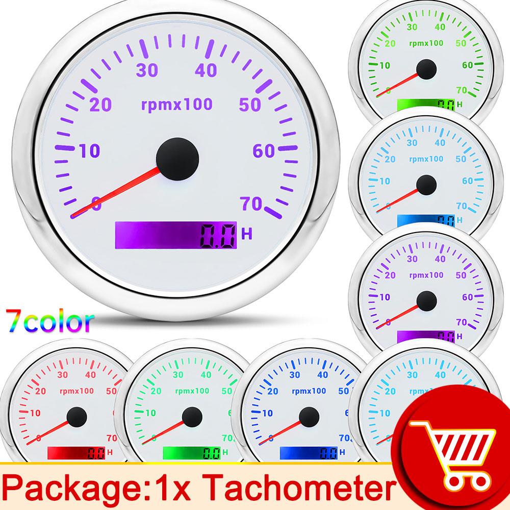 

AD 7K Tachometer 85mm Tacho Meter Gauge 7 Colors Backlight LCD Hourmeter Tachometer for Boat Marine Car Diesel Gasoline Engine