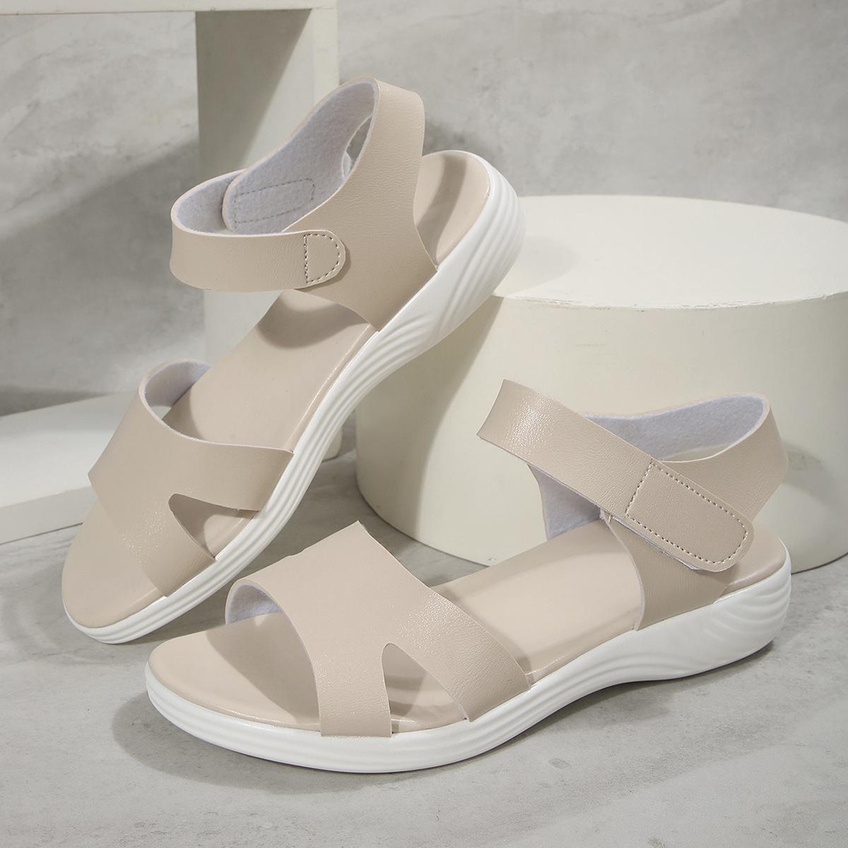 

Foreign trade sandals women s summer new fashion and comfort Velcro slope heel flat bottom casual sandals European and American large size women 43