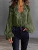 Women's Lace Patchwork Bubble Sleeve Ruffled Shirt