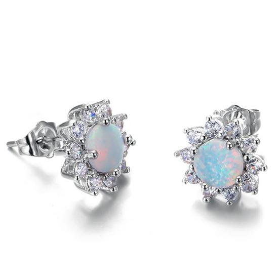 Glänzende runde Faux-Opal-Kronenform-Charm-Ohrstecker für Damen, Party, Schmuck, Geschenk