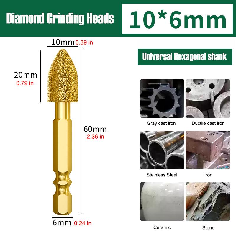 Diamond Grinding Head 6mm Universal Shank Brazing File For Cast Iron Stainless Steel Ceramics Stone Grinding Polishing Engraving