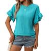A New Summer Solid-color Round-neck Short-sleeved T-shirt with Lotus Leaf Sleeves for Women