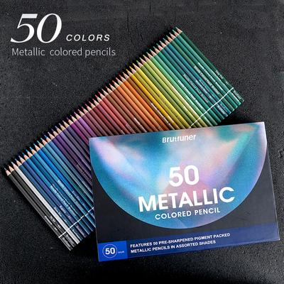 50 Colors Metallic Colored Pencils Profession Drawing Soft Wood Pencil For Artist Sketch Coloring
