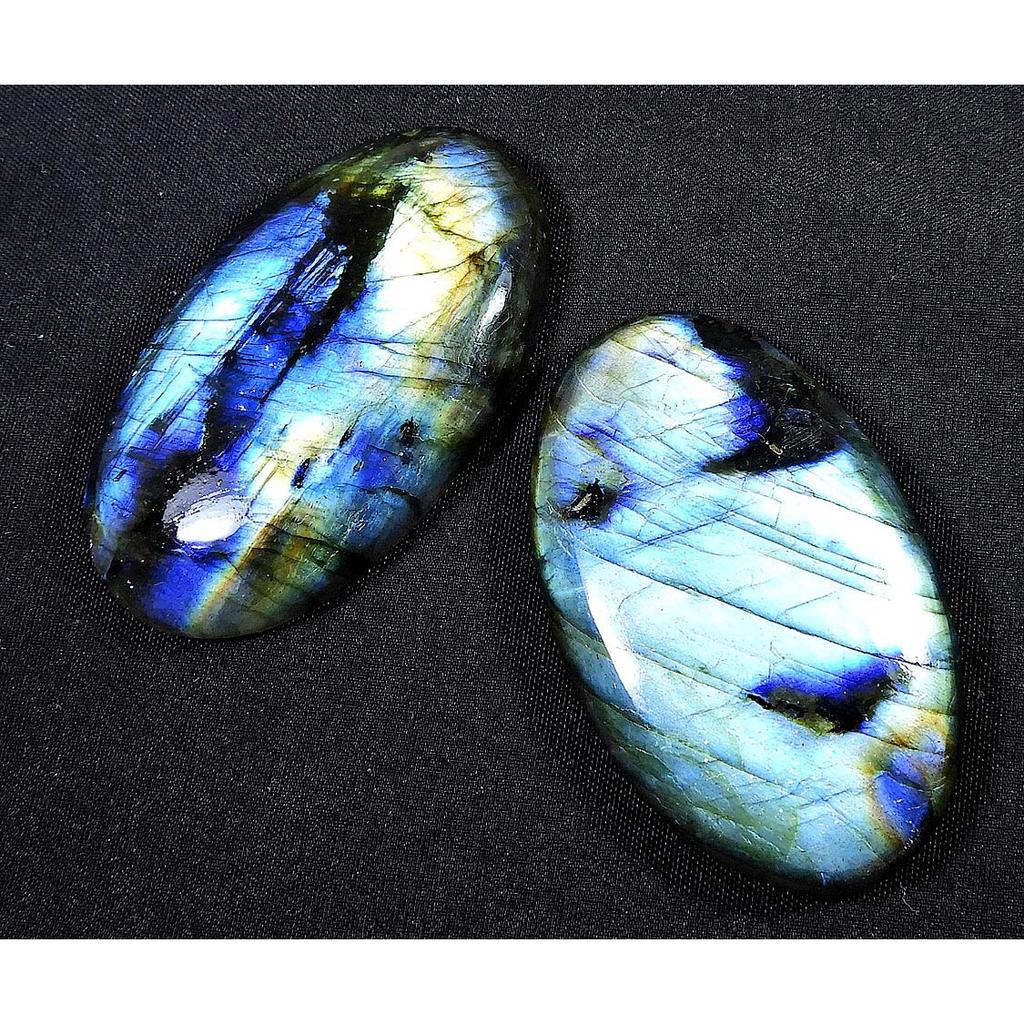 2 Pcs Natural Multi Labradorite Oval Cabochon Loose Gemstone 26X43-25X45 MM SK-1229