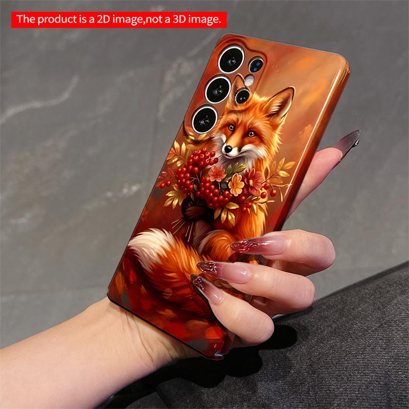 2DFlat Samsung phone case Autumn Fox Holding Berries & Flowers Applicable to Galaxy S23 S24 S25ULTRA S26 A12 A14 A15 A16 A54 A55