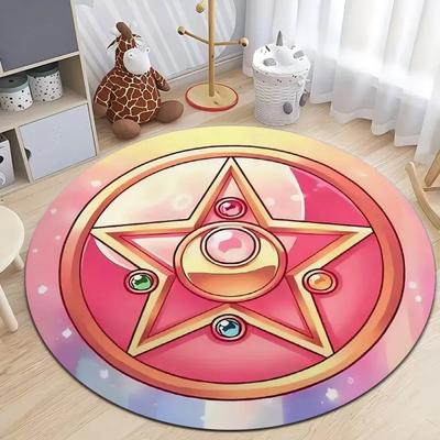 Sailor Moon Pink Print Round Rug Girls Bedroom Carpet Living Room Nonslip Floor Mat Sofa Table Rugs for Home Girls Room Rug