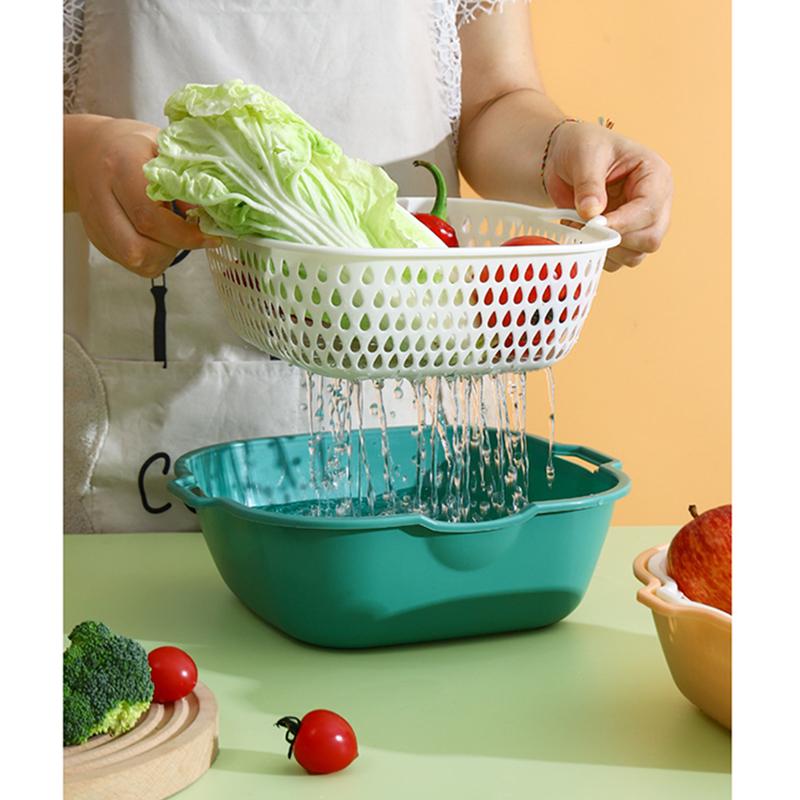 Multifunctional Double-Layer Drain Basket 2PCS/Set Vegetable Wash Basket Plastic Strainer Filter Food Colander Kitchen Gadget