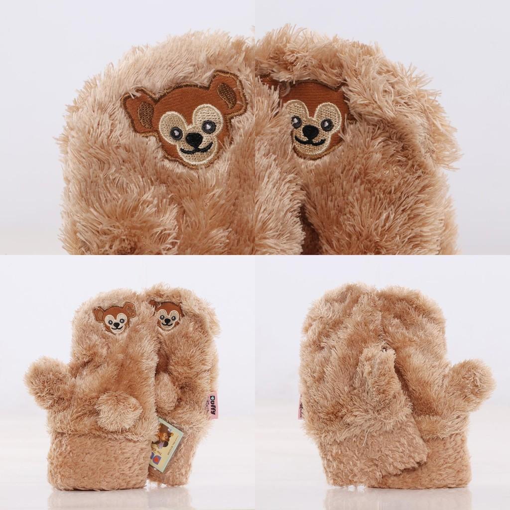 Bear Duffy Cute Embroidered Pattern Plush Thick Warm Women Gloves Winter For