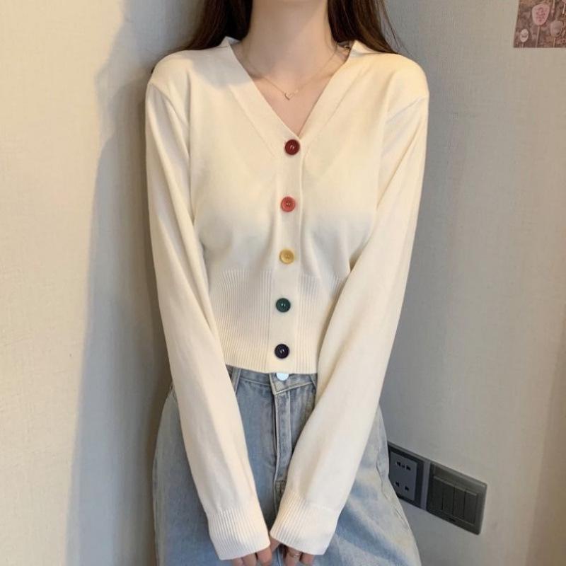 Versatile Korean V-neck Slimming Knit Cardigan - Spring/Autumn Long Sleeve Outerwear