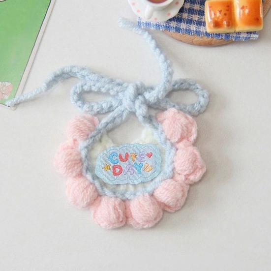 Knitted Cat Bib Adjustable Cute Pet Bib Soft Breathable Pet Bib with Bow Flower for Cats And Small Dogs Photo Prop