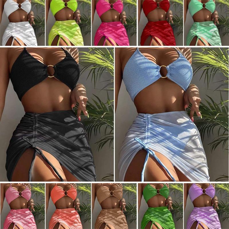 Rim Bikini Three-piece Split Bikini Pleated Women's Swimsuit
