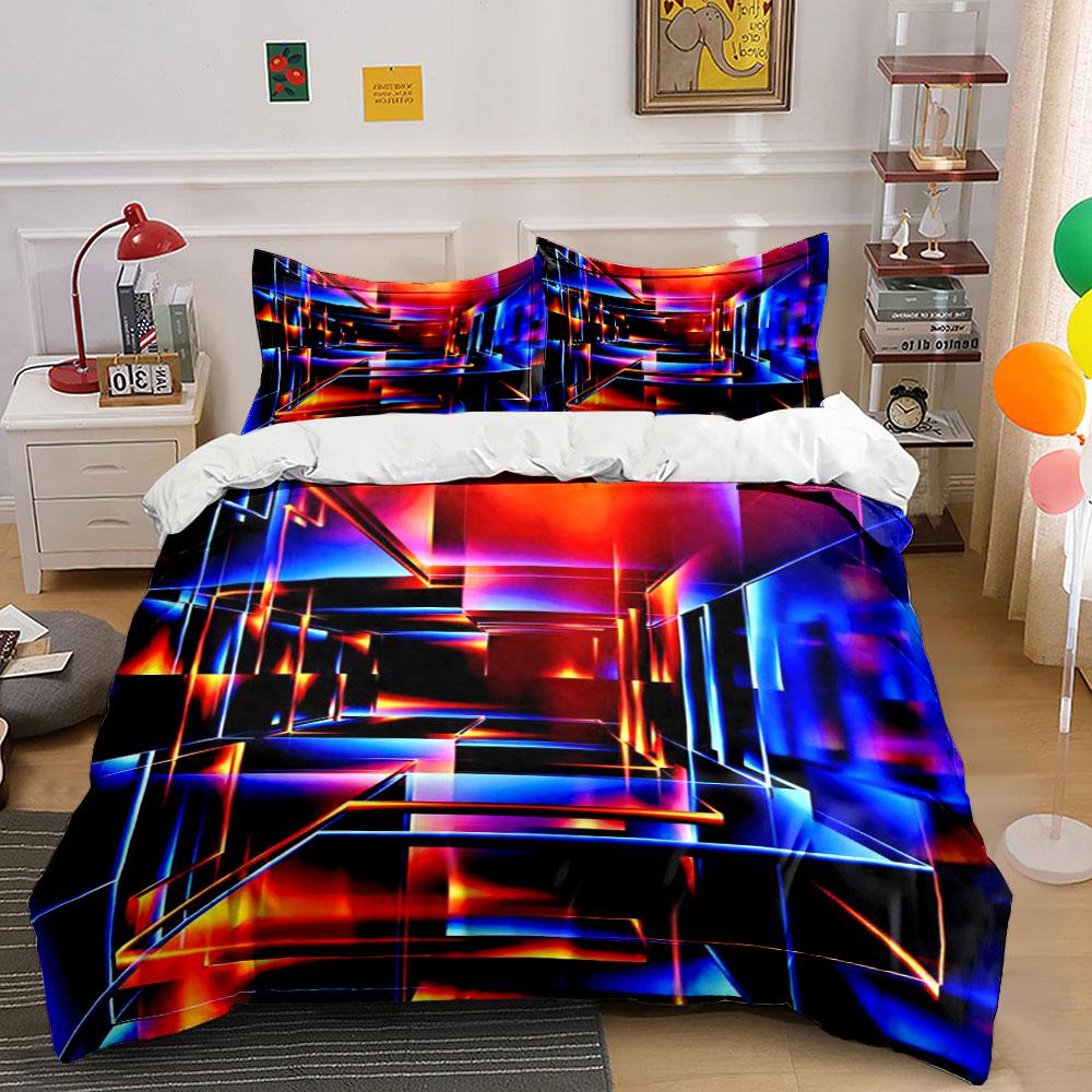 Geometric neon light patterns. Bedding sets Duvet cover sets Duvet covers Pillowcases(1*Duvet Cover 2*Pillowcases without duvet insert)