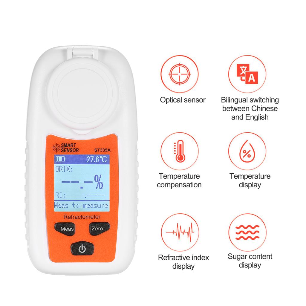 SMART SENSOR ST335A LCD Digital Refractometer Portable Handheld Honey Refractometer ATC Sugar
