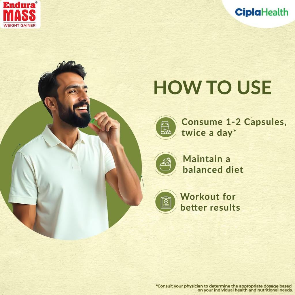 Endura Mass Weight Gain Capsules 50 | Ayurvedic Muscle Builder for Lean Mass & Strength Enhancement