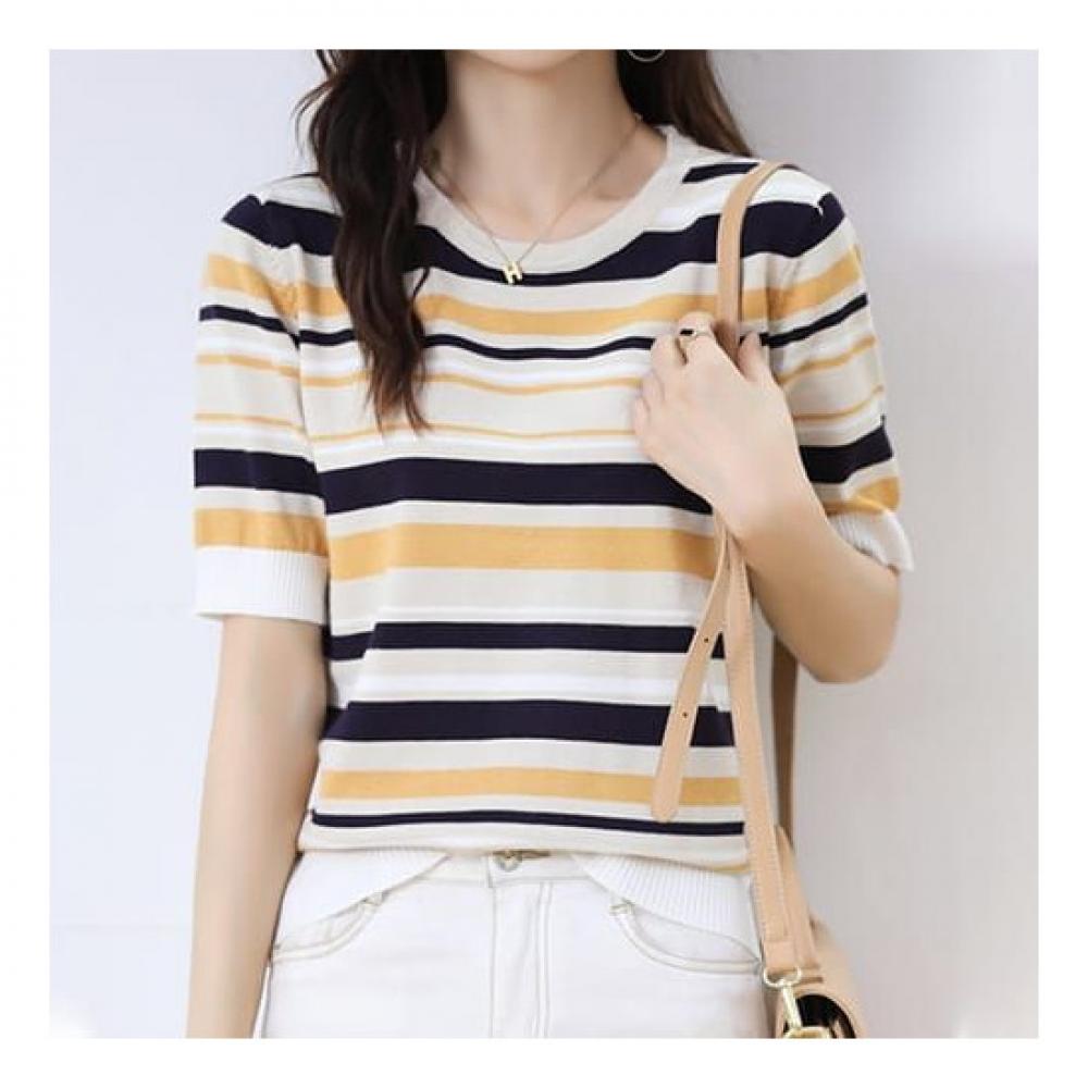 Navava Men Nk2230 Light Stripe Round Neck Short Sleeve Knit