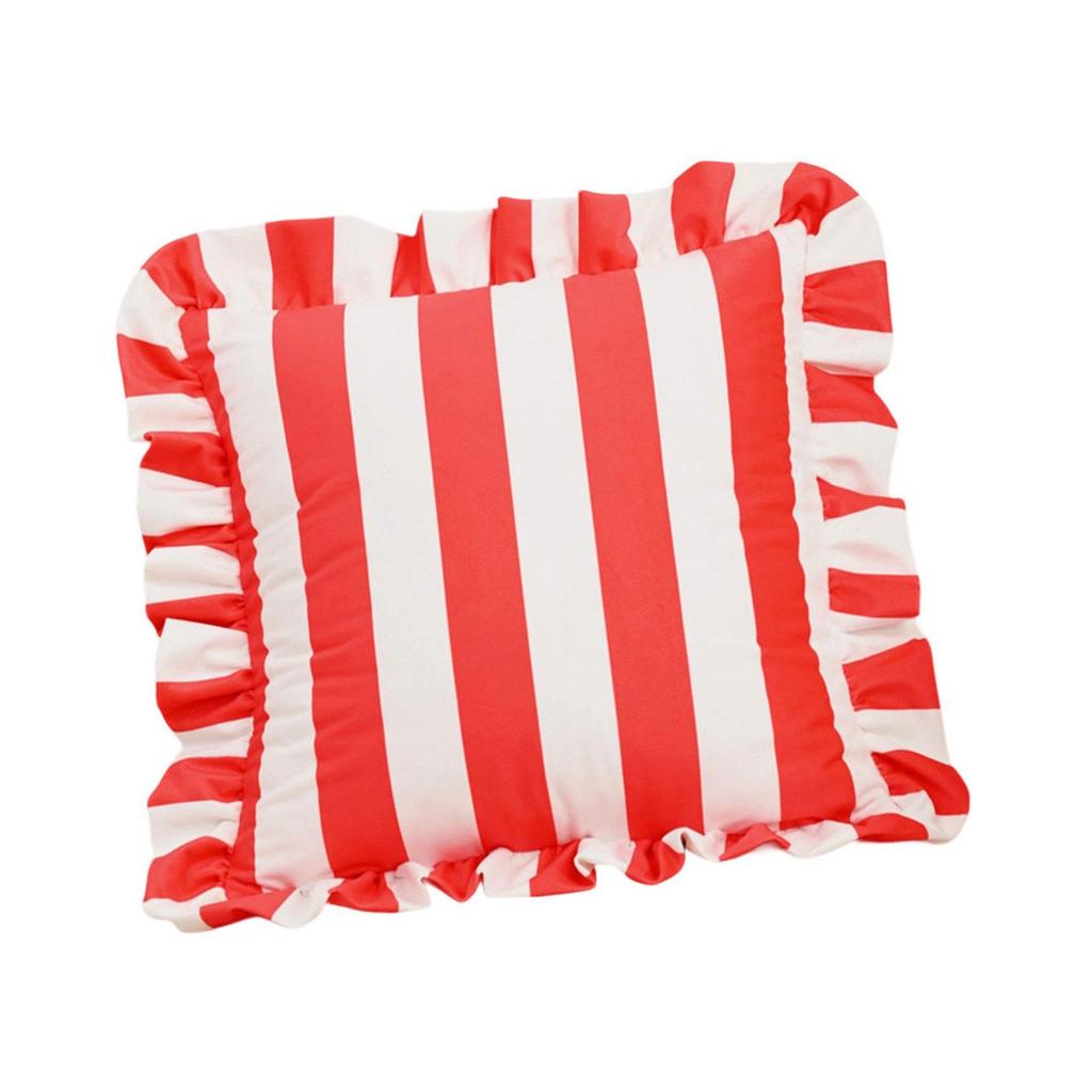 Stylish Square Pillow Cover With Ruffled Trim and Striped Pattern Design Throw Cushion Case For Sofa Bedroom Decors