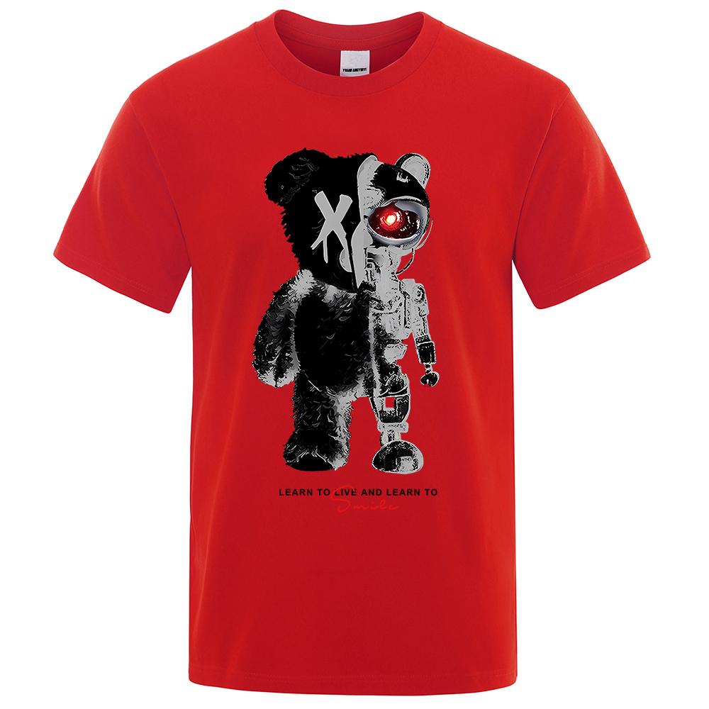 Cartoon Maschine Bär Männlich Baumwolle O-Ausschnitt T-Shirt Sommer Locker Übergröße Kleidung Hohe Qualität Atmungsaktiv Mode Kurzarm