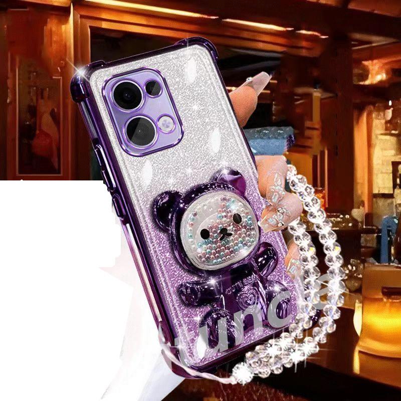 Glitter Bear Bracket Holder Bracelet Case For Huawei Honor X8C X8B X8A X7C X7B X7A X9A X9B X9C X6A X6B Lanyard Shockproof Cover