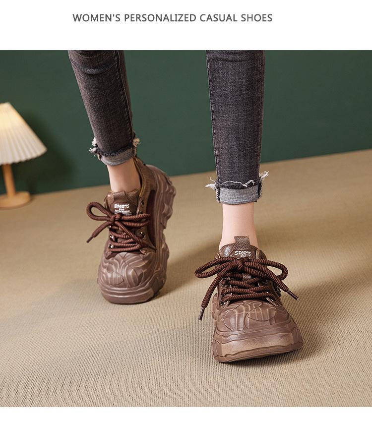 2025 New Women's Genuine Leather Wedge Heel Loafers - British Style, Thick Sole, Mid-Heel, Round Toe for Autumn/Winter