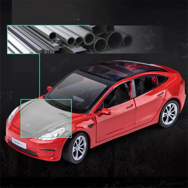 1:24 Alloy Tesla Model 3 Car Model Diecasts Metal Vehicle Car Model Simulation Sound Light Kids Toy Gift Collection